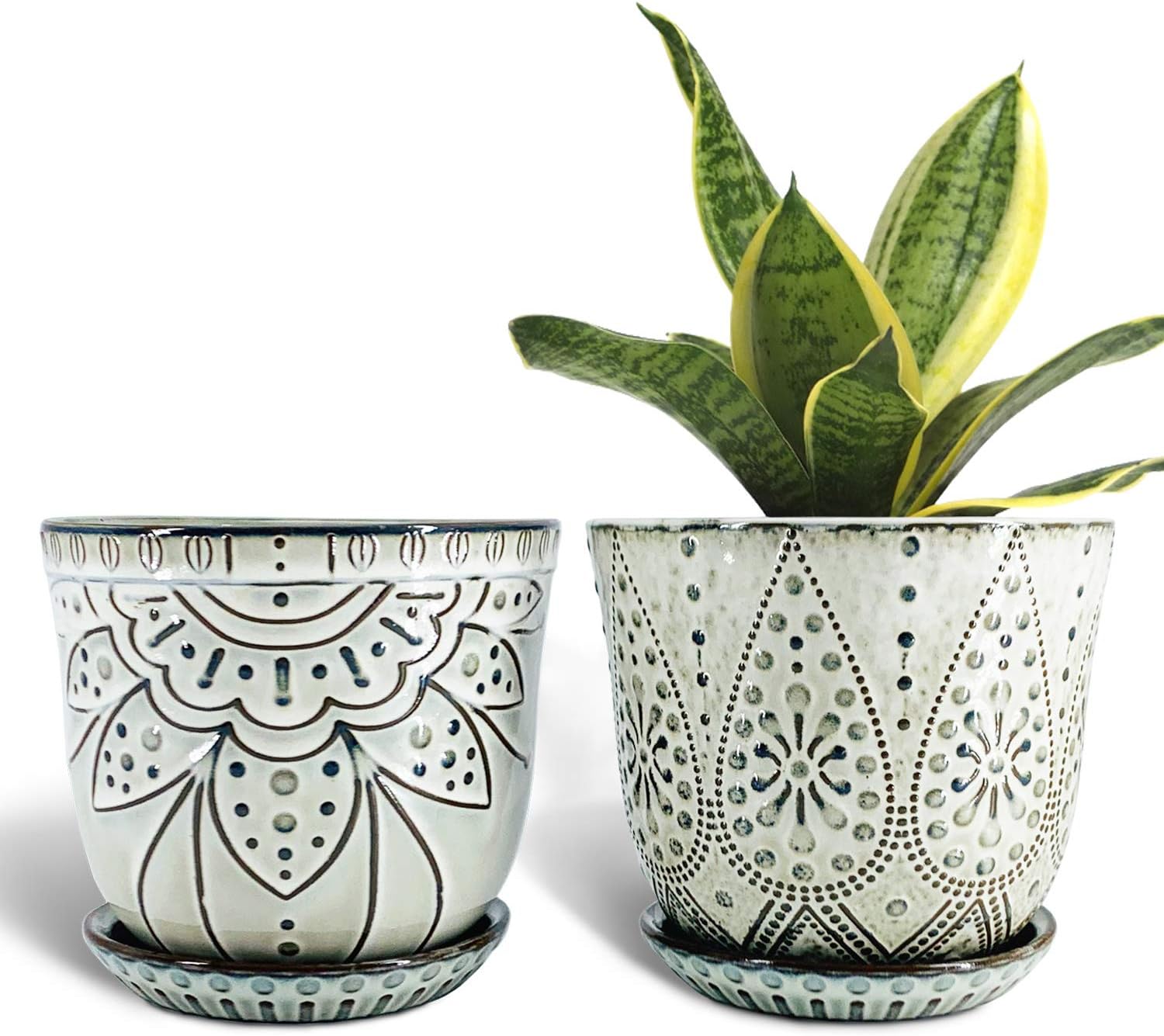 Ceramic Indoor Planters with Drainage and Saucers, 6 inch