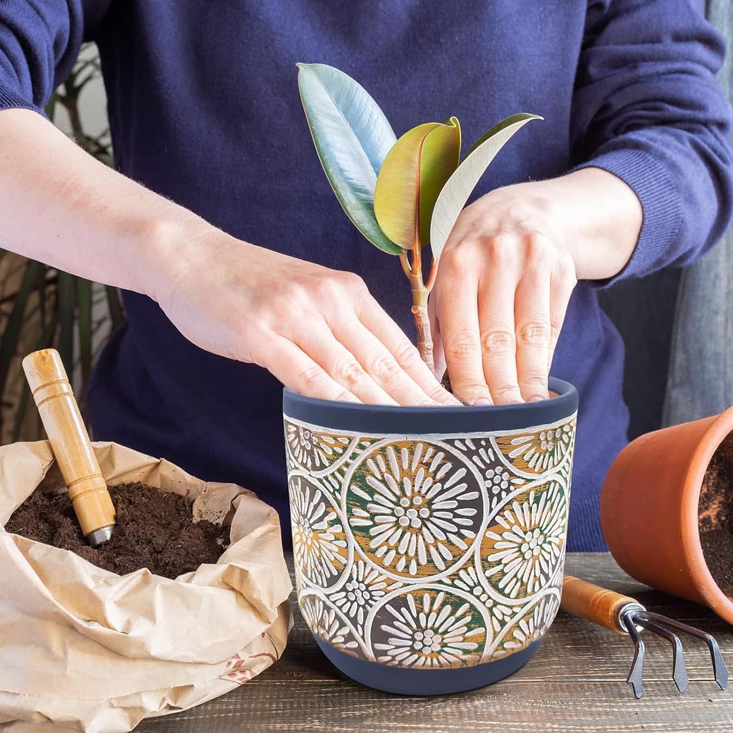 Ceramic Plant Pots with Drainage Holes, Set of 3