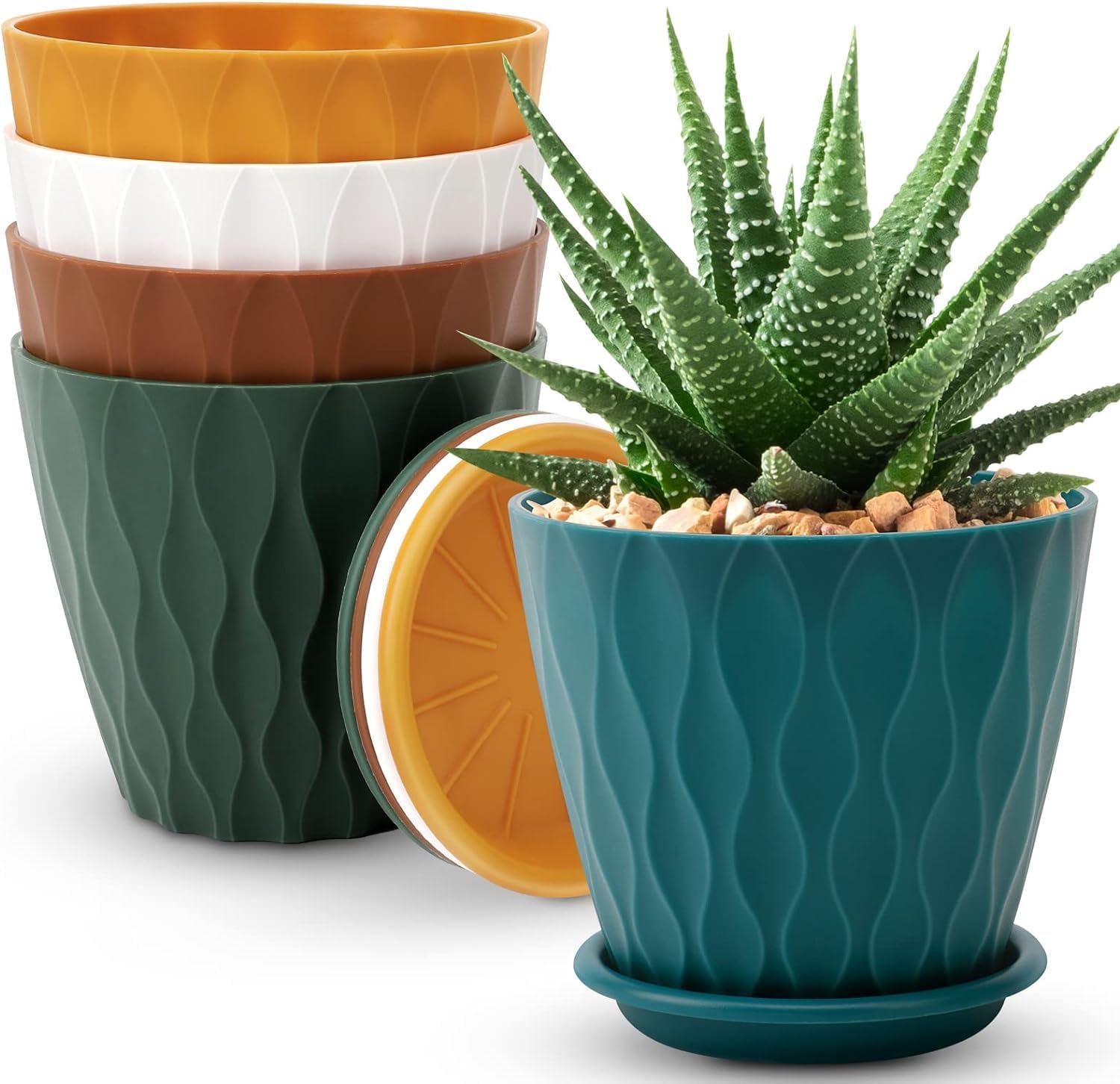 Flower Pots with Drainage, 5 Pack, 6 inch