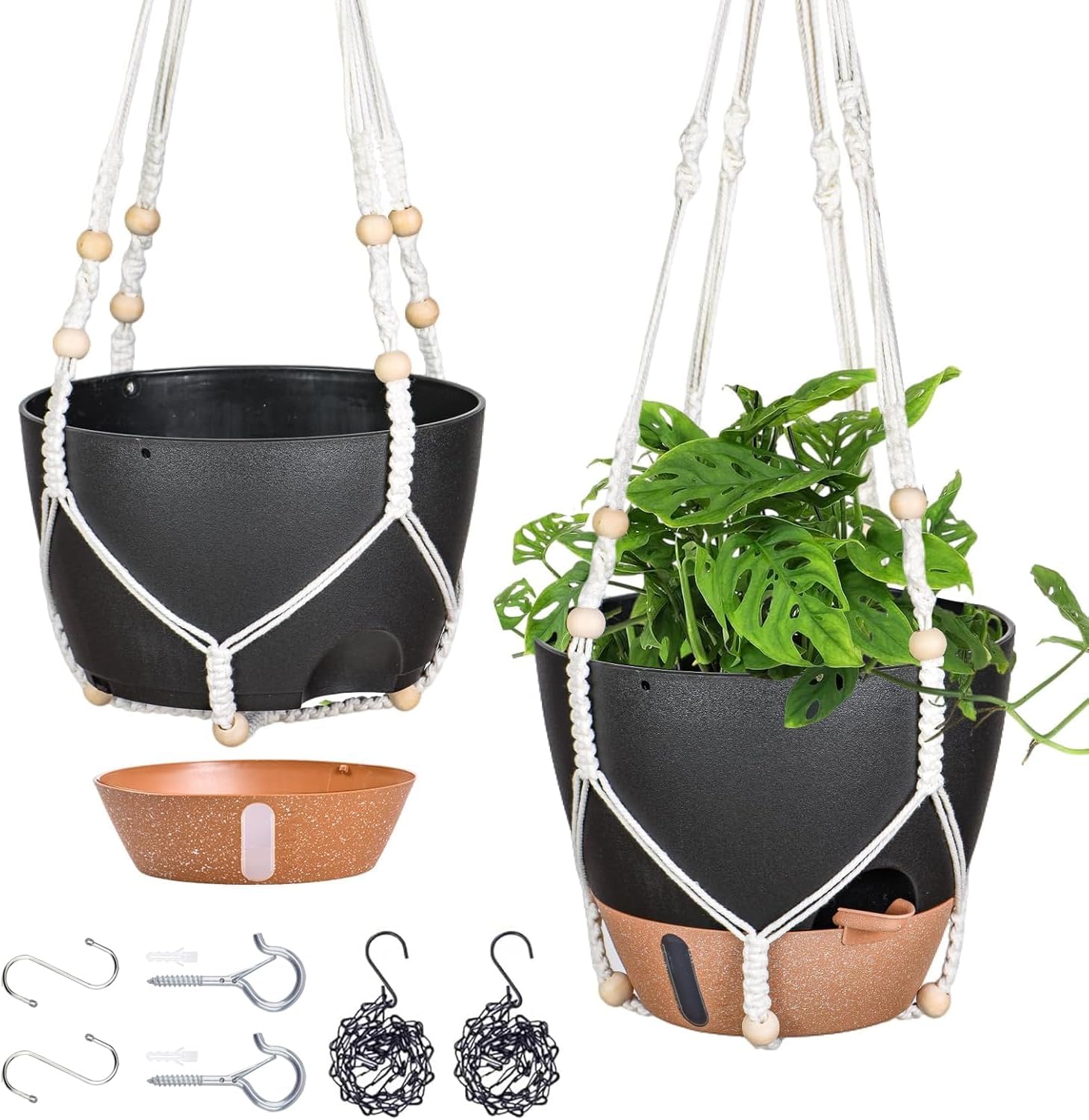Self-Watering Hanging Planters, 2 Pack, 10 inch, Black
