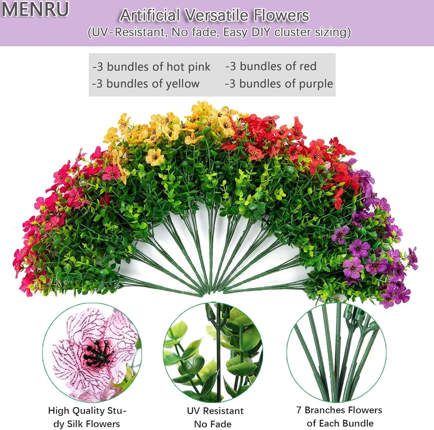 12 Bundles Artificial Outdoor Flowers - Image 3